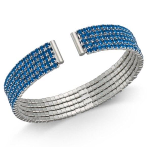 INC International Concepts Silver-Tone Blue Rhinestone Flexible Cuff Bracelet - Picture 6 of 7
